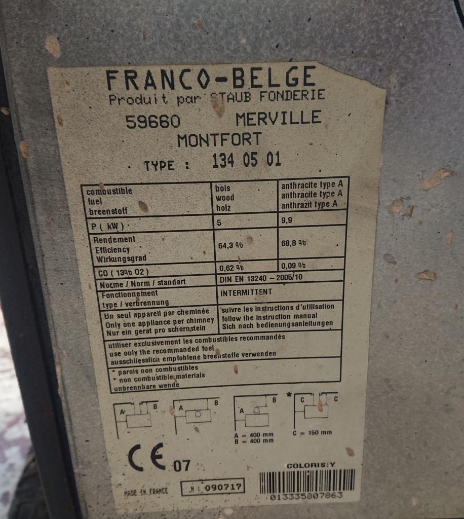 <p>FRANCO-BELGE Multifuel stove 5 kw</p><p>Used condition, requires new baffle, few marks on glass</p>